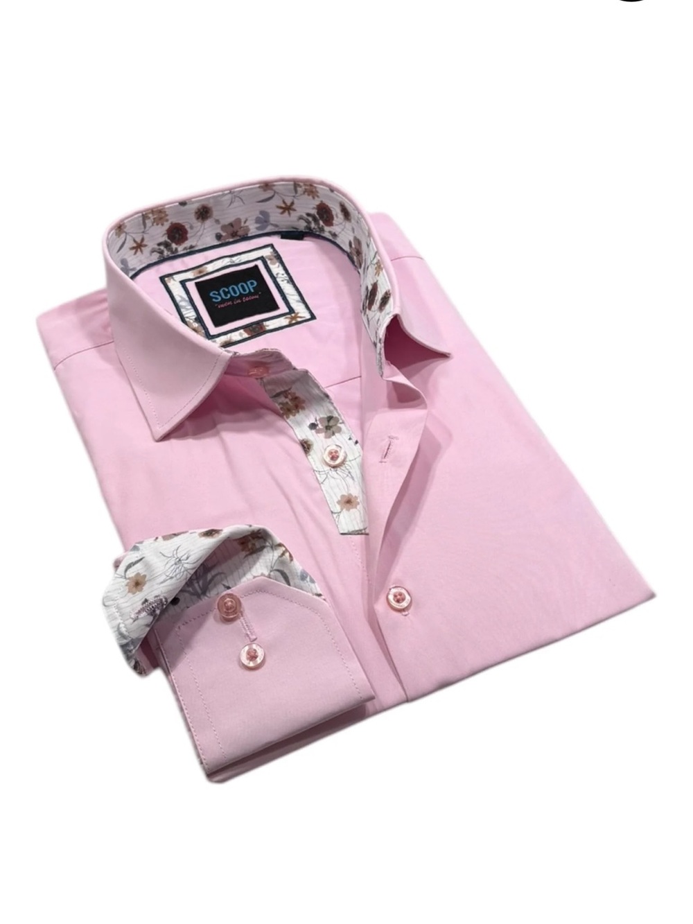 SCOOP Men's Pink Floral Trim Dress Shirt
